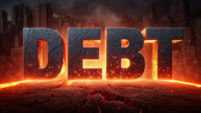 The word DEBT with a background symbolizing an economic crisis caused by excessive debt. A debt crisis spreading across the world.