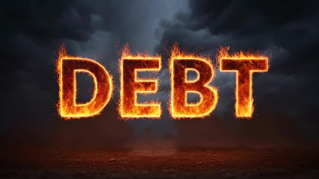 The word DEBT with a background symbolizing an economic crisis caused by excessive debt. A debt crisis spreading across the world.