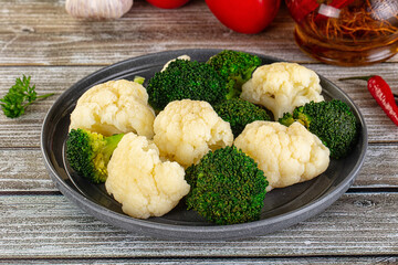 Vegan cuisine Steamed cauliflower and broccoli cabbage