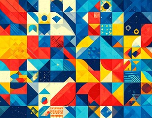 Vibrant geometric shapes create a playful pattern