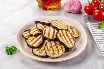 Tasty grilled eggplant round slices