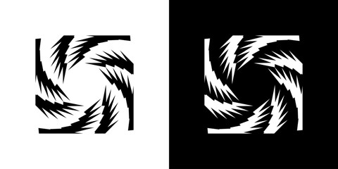 Spiral optical illusion abstract vector design with repeating geometric elements in black-and-white contrast, creating a dynamic and stunning visual effect.