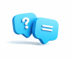 A survey chat speech bubbles with question mark symbol. Clarification, question, FAQ, QA concept. Survey reaction 3d icon illustration isolated on tra