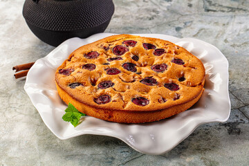 Crust homemade pie with plums