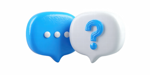 A survey chat speech bubbles with question mark symbol. Clarification, question, FAQ, QA concept. Survey reaction 3d icon illustration isolated on tra