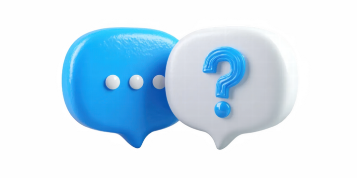 A survey chat speech bubbles with question mark symbol. Clarification, question, FAQ, QA concept. Survey reaction 3d icon illustration isolated on tra
