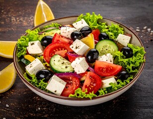 Vibrant Greek salad in a bowl
