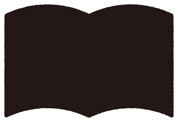 開いた本のシルエット。シンプルなベクターのイラスト素材。ゆらぎのある描線で手書き風の温かみ。図書イベントや、書店のポップ、ウェブサイトのタイトルなどに最適な本のイラスト