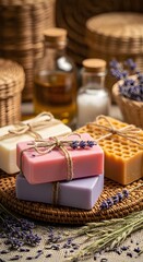 Handmade soap with lavender aromatherapy and natural ingredients for spa wellness concept