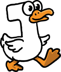 Silly goose letter funny cartoon animal character walking. Alphabet letter with happy goofy expression and big eye