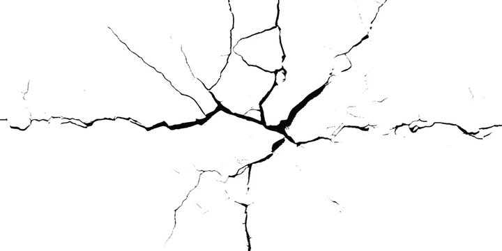 crack ground for abstract background on white background. White black grey wall, floor with cracks, texture background. 