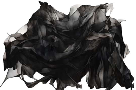 Abstract Dark Textured Design with Crinkled Paper Effect on Transparent Background