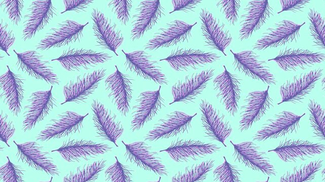 Moving simple floral seamless pattern in bright colors. Purple inflorescences of pampas grass panicles on a turquoise background. Looping animation.