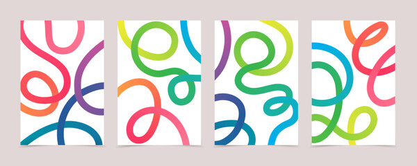 Abstract rainbow gradient lines background set. Wavy Colorful shapes, vibrant dynamic ribbons. Vector design