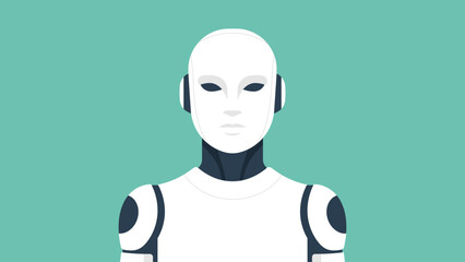 Humanoid robot front view portrait, symbol of technology, digital future, modern innovation, engineering and machine concept for society and industry. Flat vector illustration