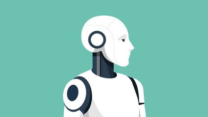 Humanoid robot side view bust portrait, symbol of technology, engineering, modern innovation, digital future, industry and society concept. Flat vector illustration