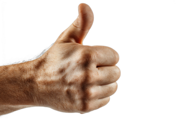 Closeup of Male Hand Giving Thumbs Up Gesture on Transparent Background