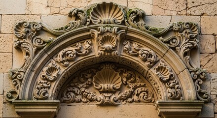 Obraz premium Detailed stone carvings of an archway with shell designs and embellishments