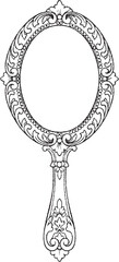 Ornate handheld mirror with floral scrollwork © KEI KATA