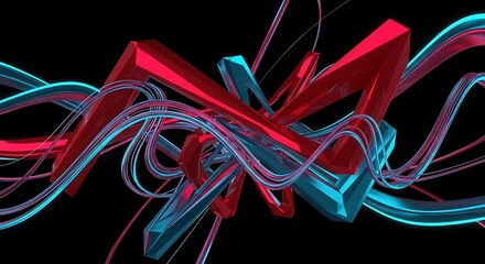 Vibrant neon geometric shapes dance in a modern abstract art piece, perfect for futuristic backgrounds and cutting-edge designs with a cyberpunk vibe