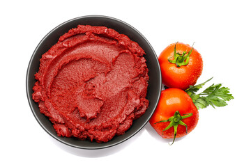 Fresh tomato paste or puree on a white background