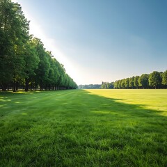 Obraz premium Beautiful Morning Light Shining Over Green Grass in Public Park