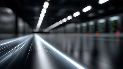 Cinematic visualization of modern data center interior with glowing servers, holographic data particles, and futuristic IT infrastructure illuminated by cool neon lighting