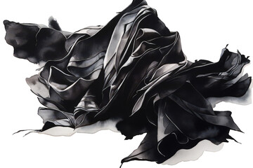 Abstract Composition Of Crinkled Black Fabric Against Transparent Background