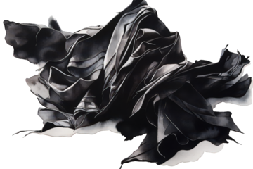 Abstract Composition Of Crinkled Black Fabric Against Transparent Background