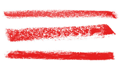 Three red crayon strokes isolated on transparent background, perfect for artistic design
