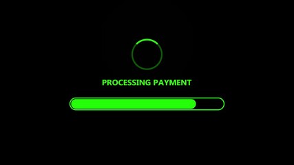 Processing online payment with green progress bar on laptop screen. Concept of transaction declined.4k video