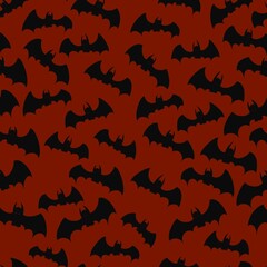 Cute Bat Cartoon Seamless red Background