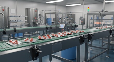 Naklejka premium Modern pharmaceutical manufacturing line efficiently packaging medicine pills in sterile cleanroom environment for global distribution and healthcare advancement
