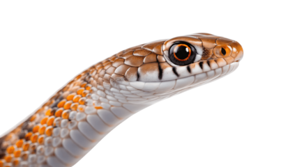 Closeup of a snake head isolated on transparent background, reptile