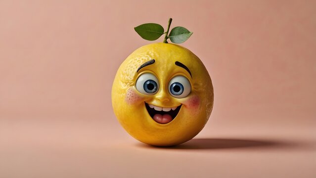 A yellow lemon giving a cheeky wink, with a blushing cartoon face