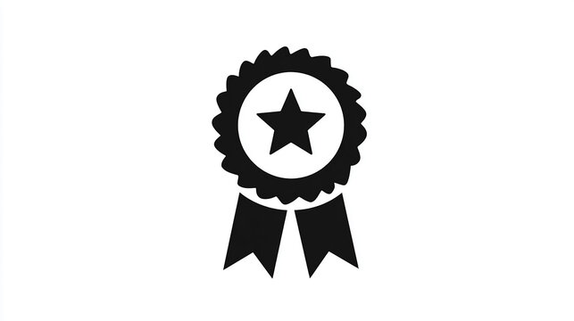 Minimalist vector illustration of an award ribbon icon, featuring a star emblem and hanging tails
