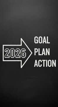 Arrow pointing towards goal plan action with the year 2026