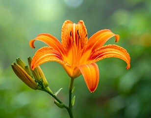 Obraz premium Vibrant orange lily in garden setting