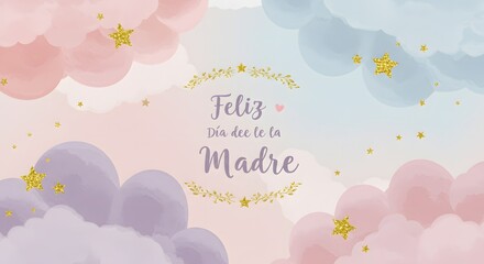 Happy Mother's Day Card with Pastel Clouds and Star Accents A Beautiful Celebration of Mothers