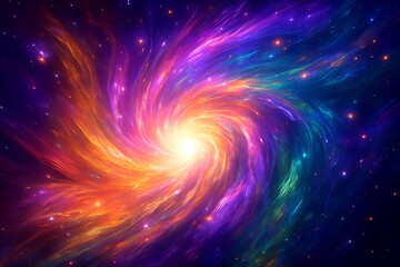 Vibrant spiral galaxy with bright center and colorful cosmic clouds