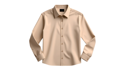 A formal button-down shirt is displayed against a black background, presenting a clean and minimalist aesthetic. The light-beige colored garment is neatly arranged.
