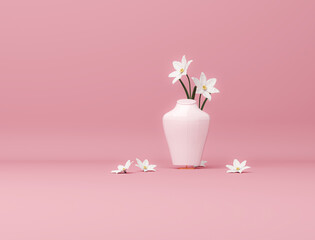 Bust showcase jewelry display for necklace pendant in pink background. Stand holder. Beige color mannequin jewelry stand. Trendy 3d render for social media banners, promotion, presentation, picture