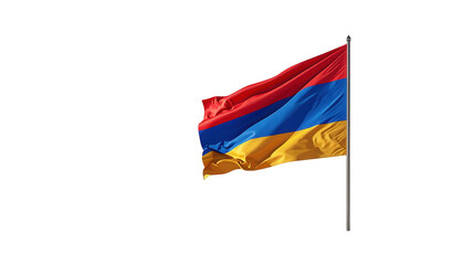 A vibrant national flag, showcasing red, blue, and yellow horizontal stripes, flutters dramatically in the wind against a dark, expansive backdrop.