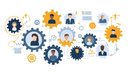 Teamwork Collaboration Network Gear Business Illustration