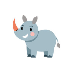 Fototapeta premium Cartoon rhino with a pink cheek smiling on transparent background