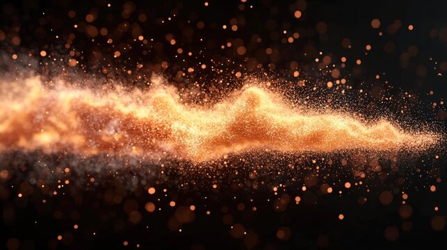 Vibrant orange-gold glowing particle stream on dark background with bokeh effect - Powered by Adobe