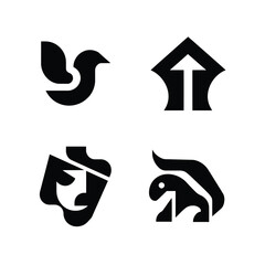 Set of four negative space vector logos for diverse branding and design projects scalable eps silhouette White background