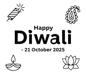 Happy Diwali Vector Greeting Design with Diya, Lotus, Firecracker and Paisley Icons for Festival of Lights Celebration.