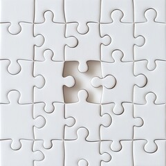 White puzzle with a missing piece; abstract design