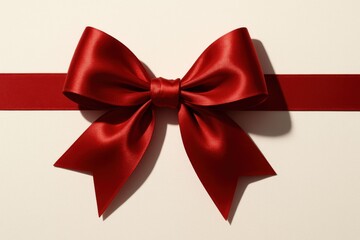 Fototapeta premium Elegant Red Ribbon Bow on Cream Background.